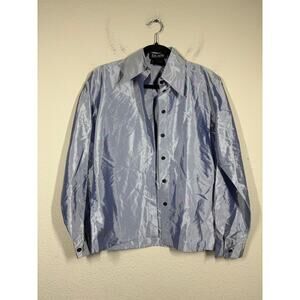 Escada Margaretha Ley 36/Small Shiny 100% Silk Shirt Silver Gray Long Sleeves